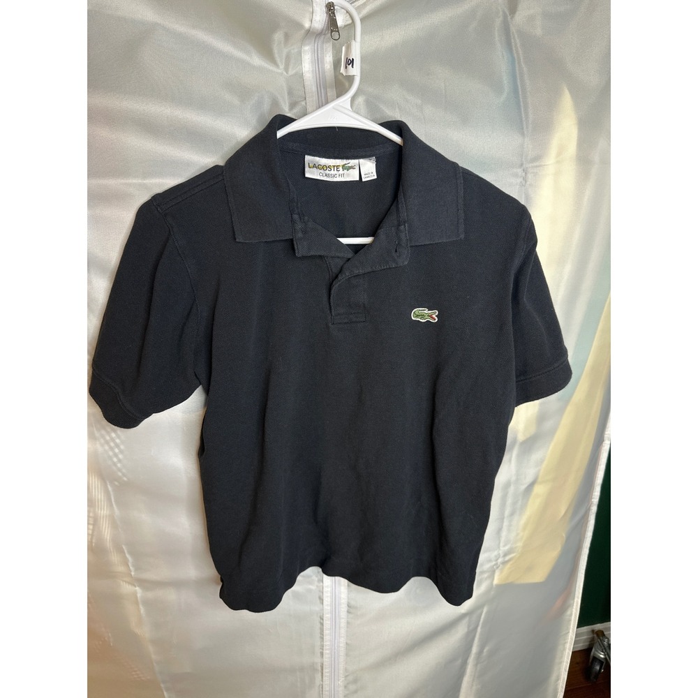 Lacoste Kids Classic Fit Black Cotton Pique Short Sleeve Polo Shirt Logo